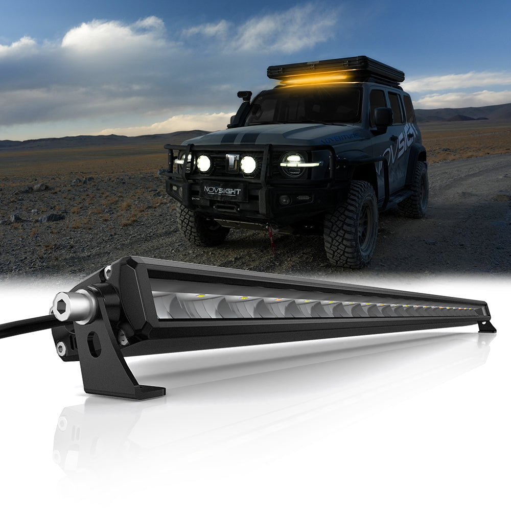 Rock Series Off Road LED Light Bar 37.8 Inch Single Row Dual Beam White  Amber with bracket about 40 Inch