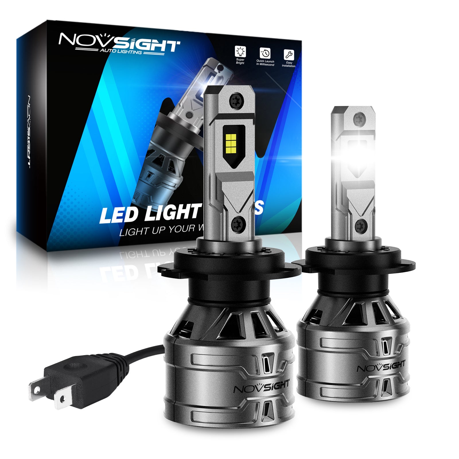  NOVSIGHT Ampoule H7 LED Voiture 16000LM 6500K Blanche Puissante  60W 500% Luminosité 1:1 Mini Design Lampes de Phares Remplacement pour Kit  de Conversion Halogène Auto Moto