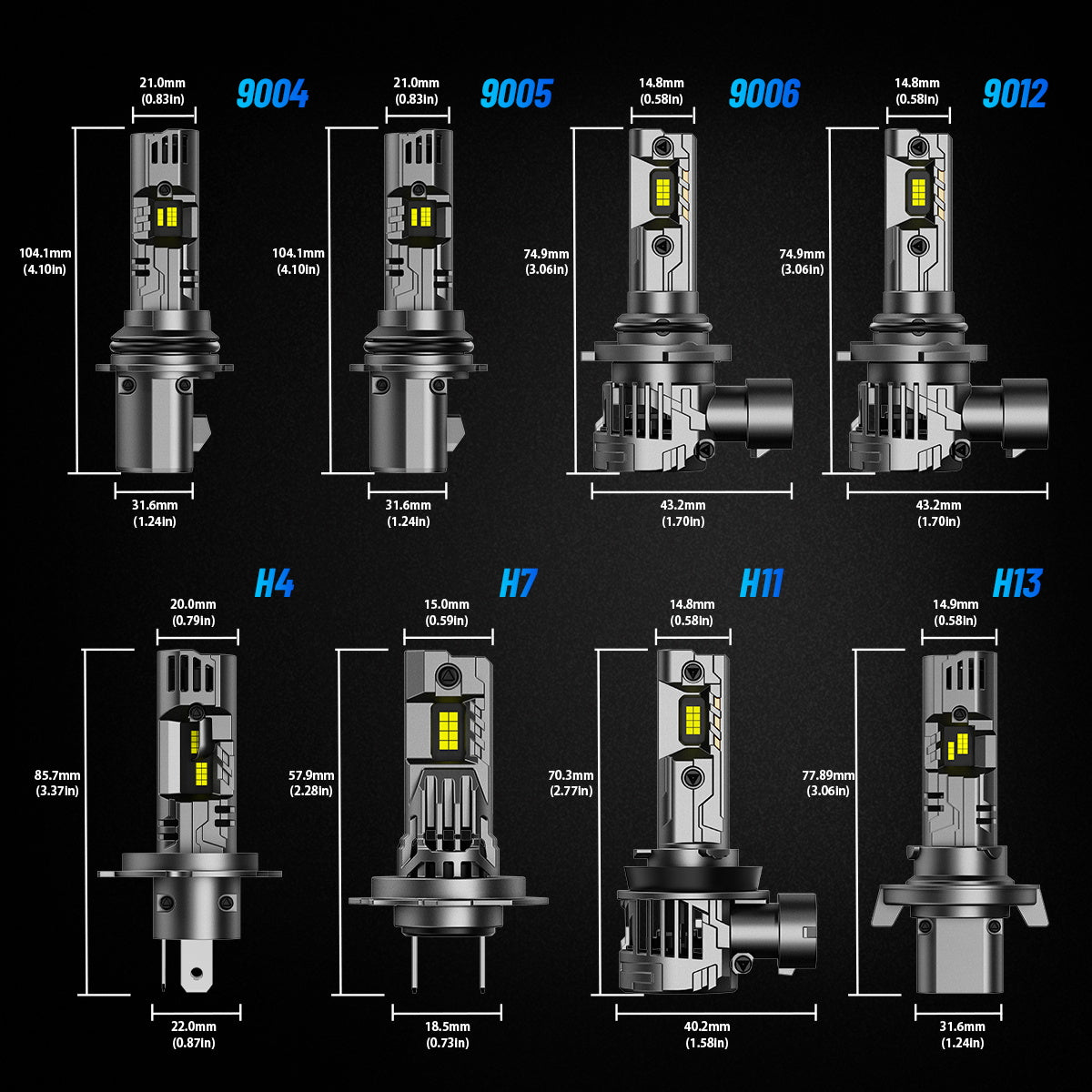 N99 Series Wireless | 9005 9006 Combo LED Headlight Bulbs 100W 24000LM 6500K White | 4 Bulbs