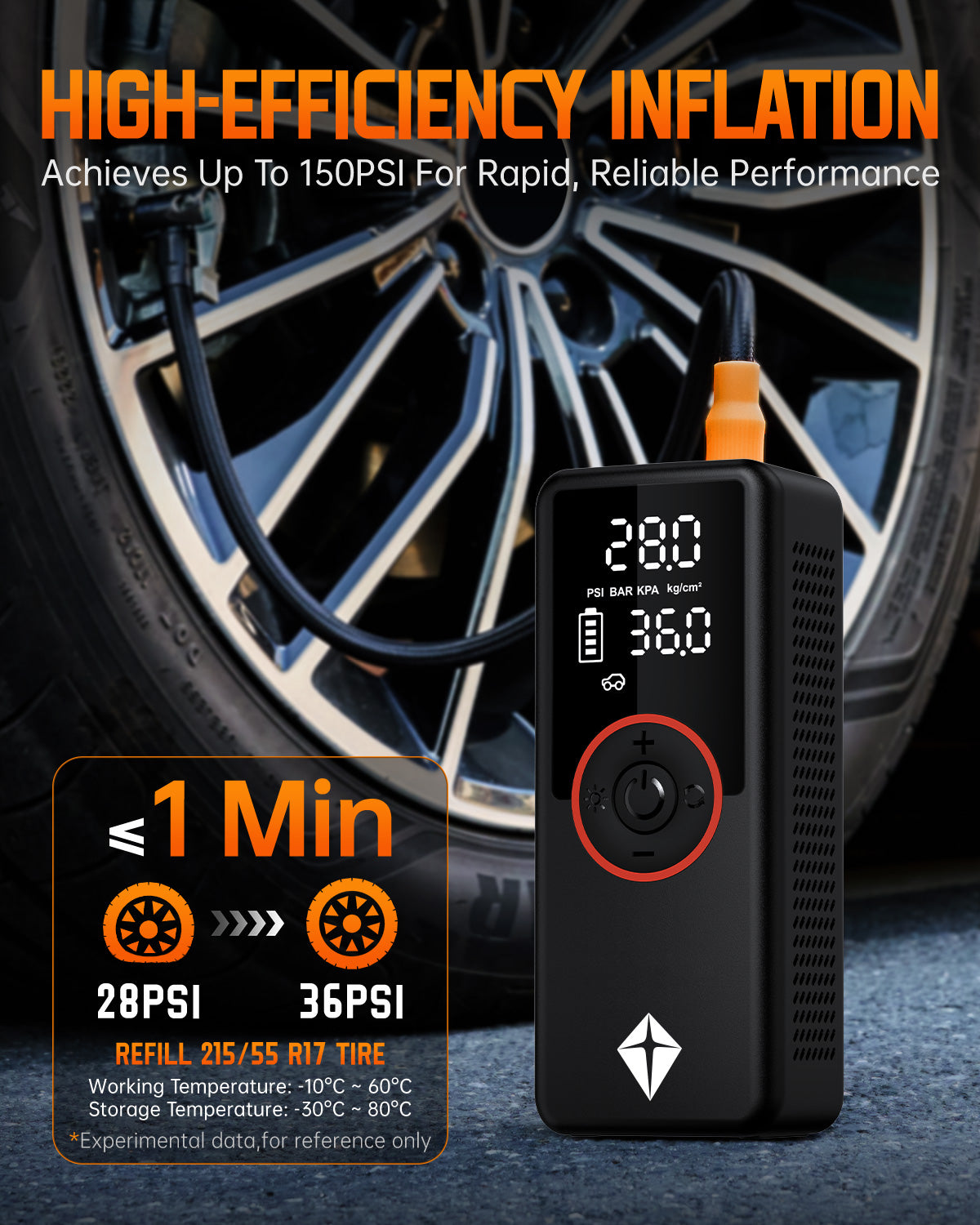 Tire Inflator Air Pump for Car Motorcycle Bicycle Phone Charging 25000mAh