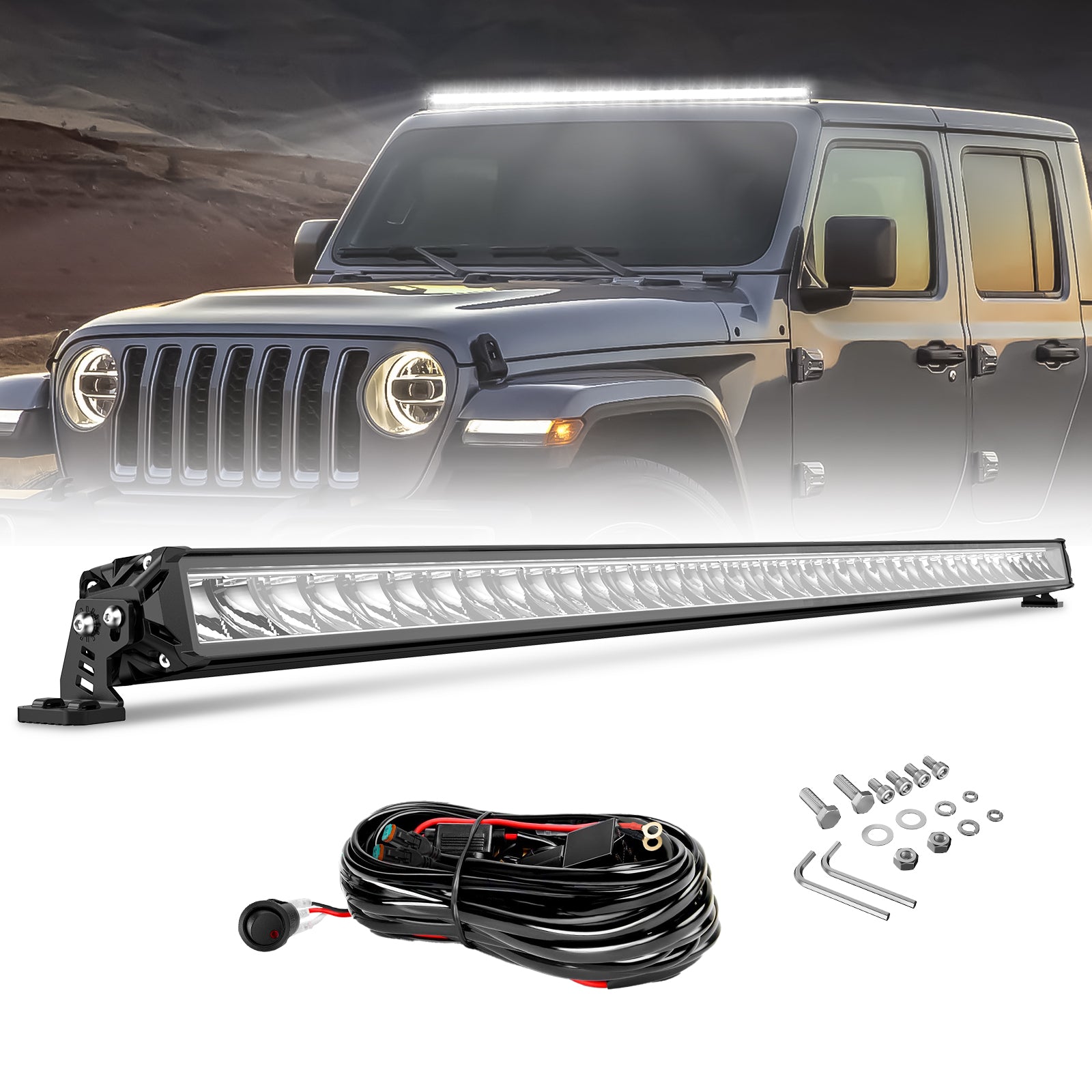 Rock Series 52 Inch Single Row LED Off-Road Light Bar White Light with Wiring Kit