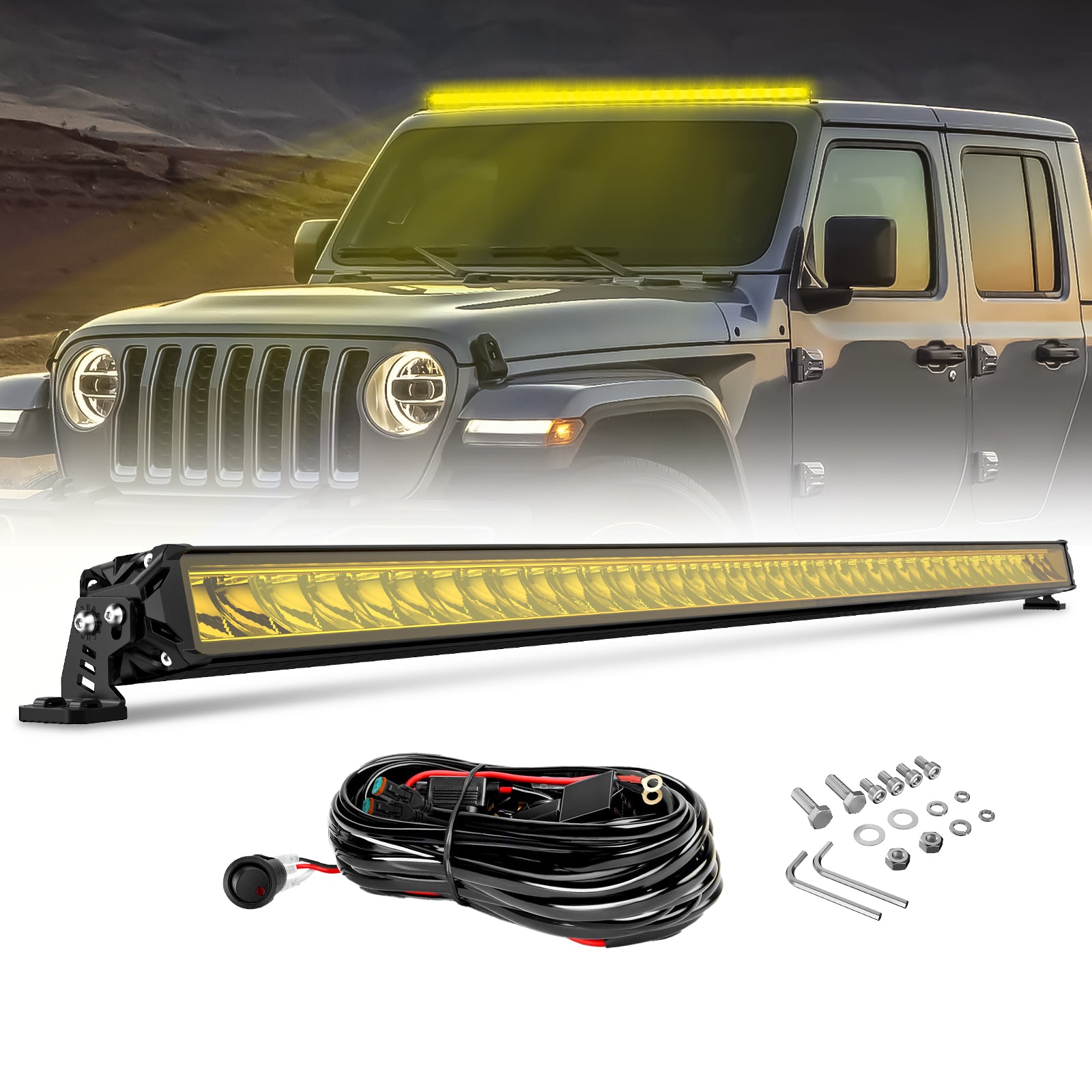 Rock Series 52 Inch Single Row LED Off-Road Light Bar Yellow Light with Wiring Kit