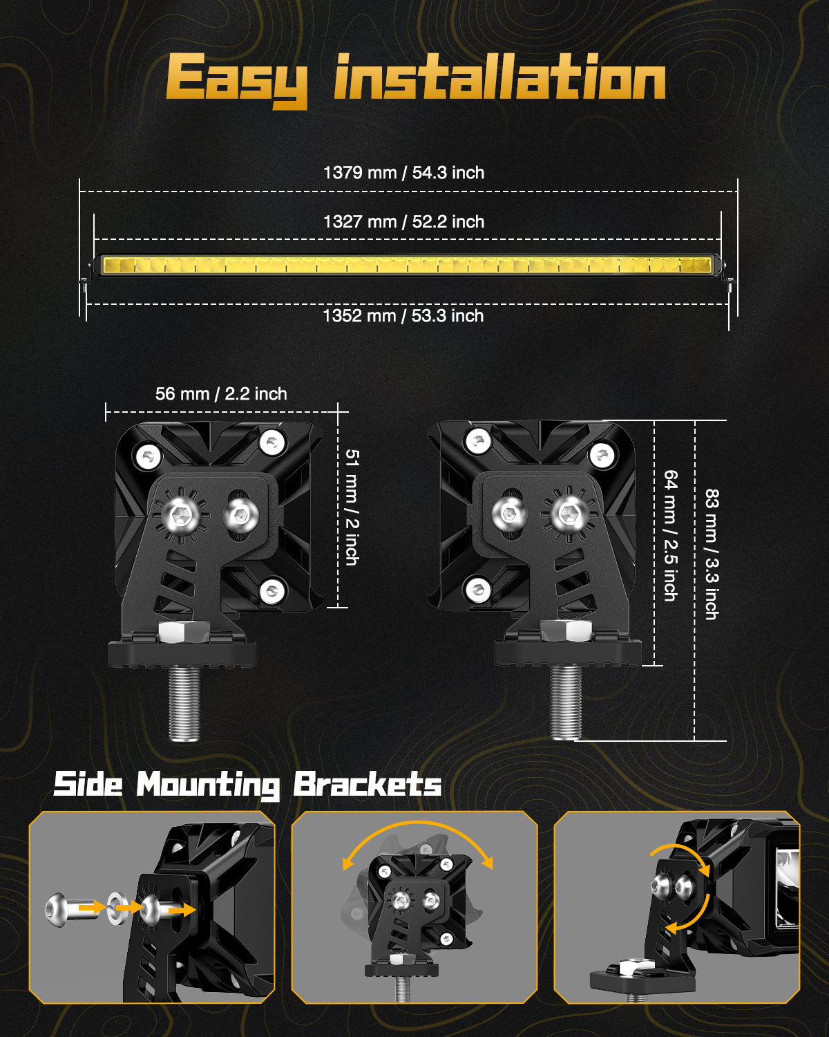 Rock Series 52 Inch Single Row LED Off-Road Light Bar Yellow Light with Wiring Kit