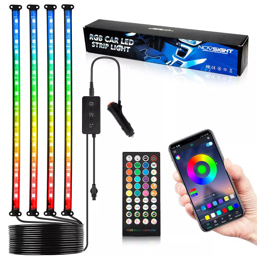 LED Streifen Licht Auto Innenraum Umgebungs Lichter RGB Multicolor Smart Contol APP IR 72 LEDs Heller