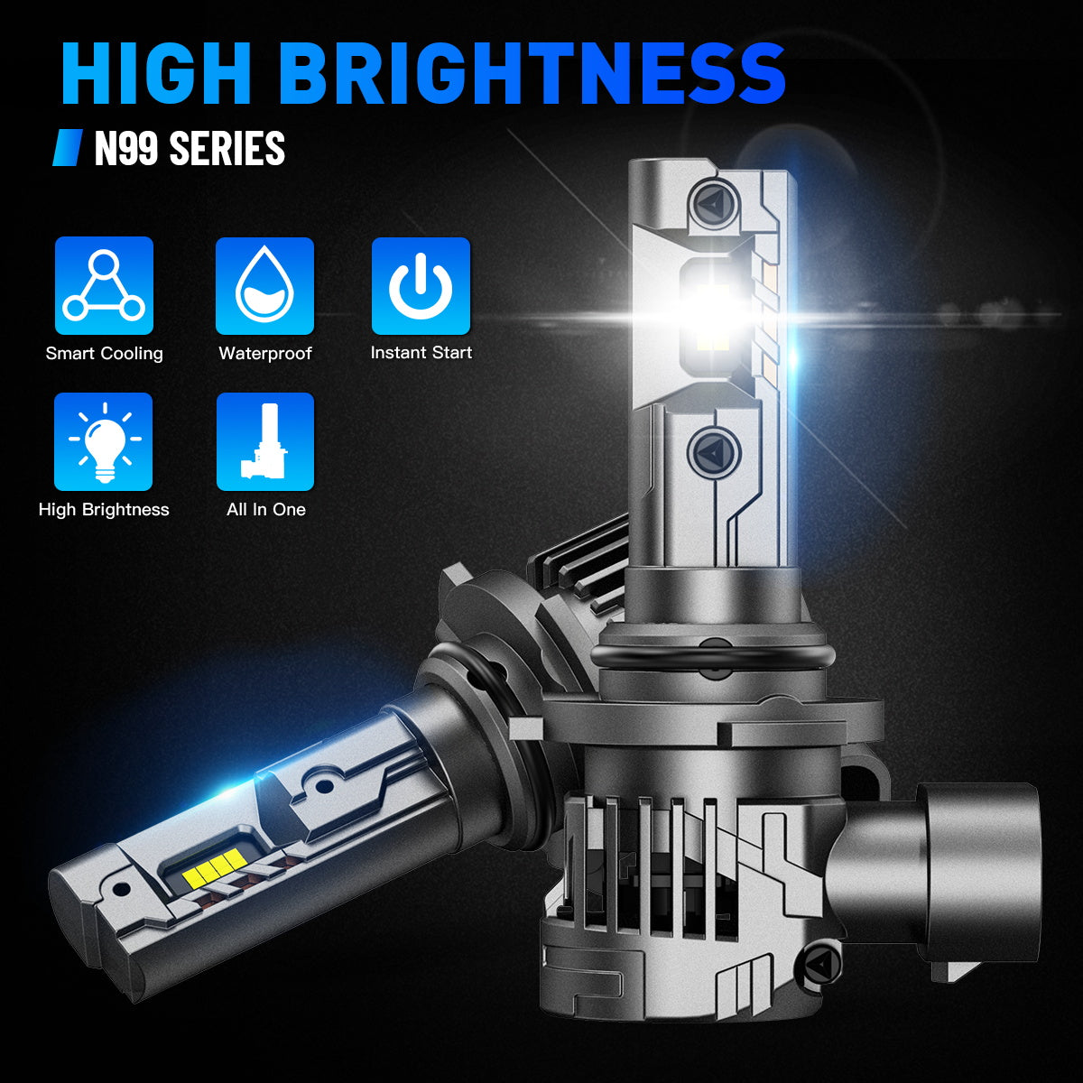 N99 Series Wireless | 9005 9006 Combo LED Headlight Bulbs 100W 24000LM 6500K White | 4 Bulbs