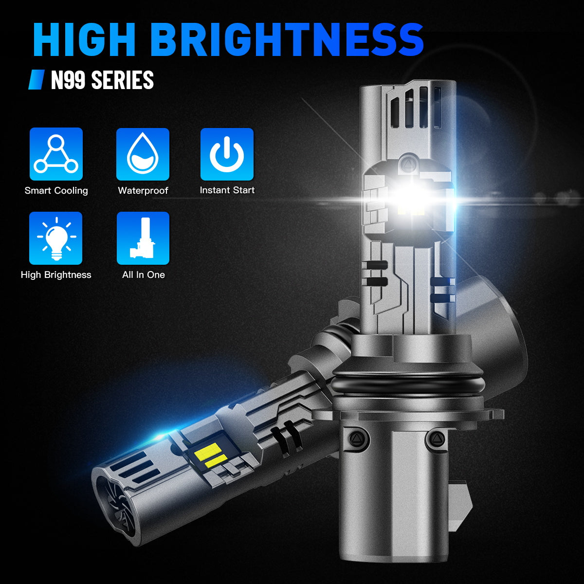 N99 Series Wireless | 9004 HB1 LED Headlight Bulbs 100W 24000LM 6500K White | 2 Bulbs