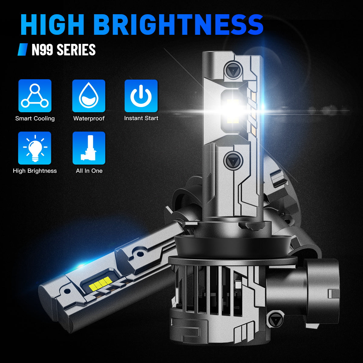 N99 Series Wireless | H11 H8 H9 LED Headlight Bulbs 100W 24000LM 6500K White | 2 Bulbs