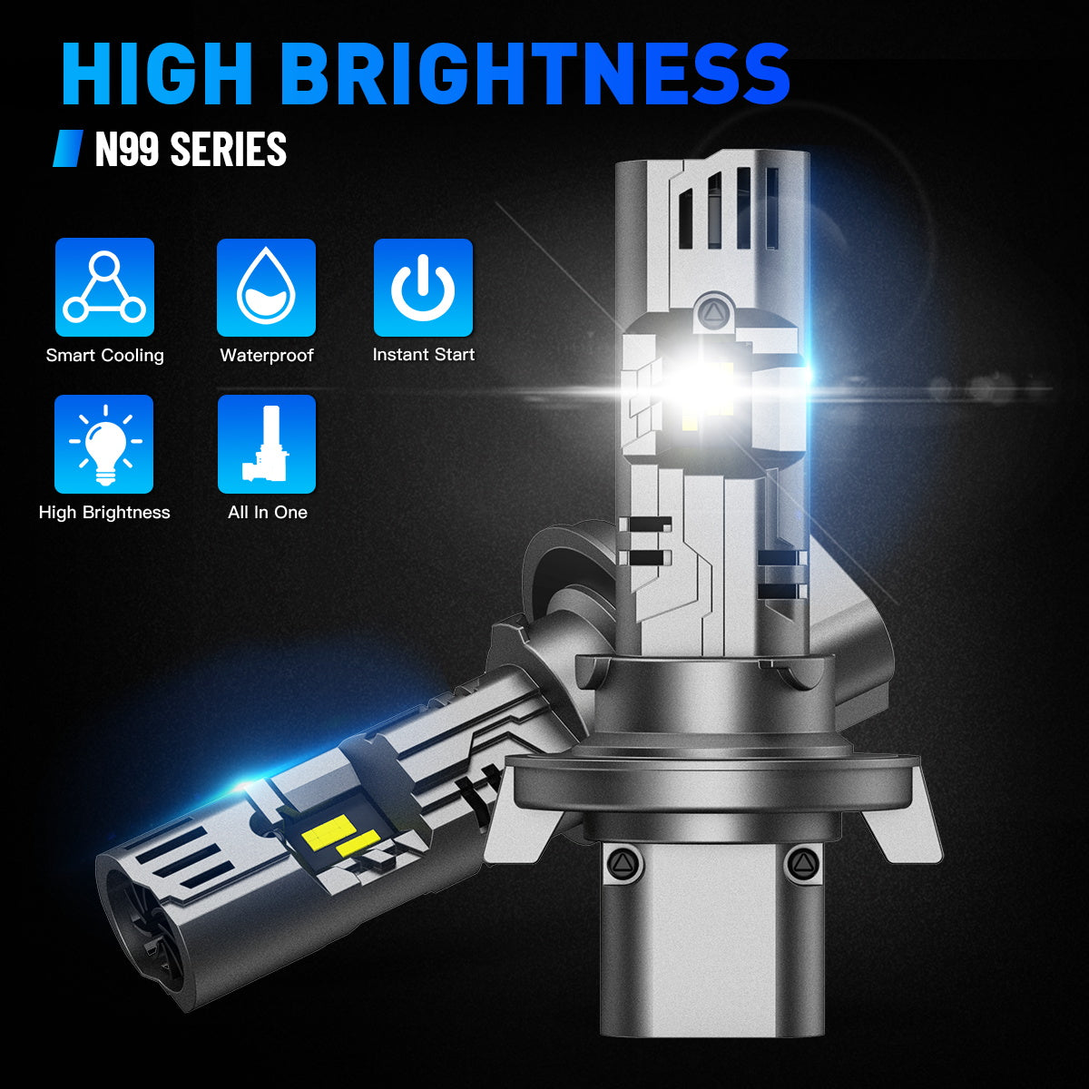 N99 Series Wireless | H13 9008 LED Headlight Bulbs 100W 24000LM 6500K White | 2 Bulbs