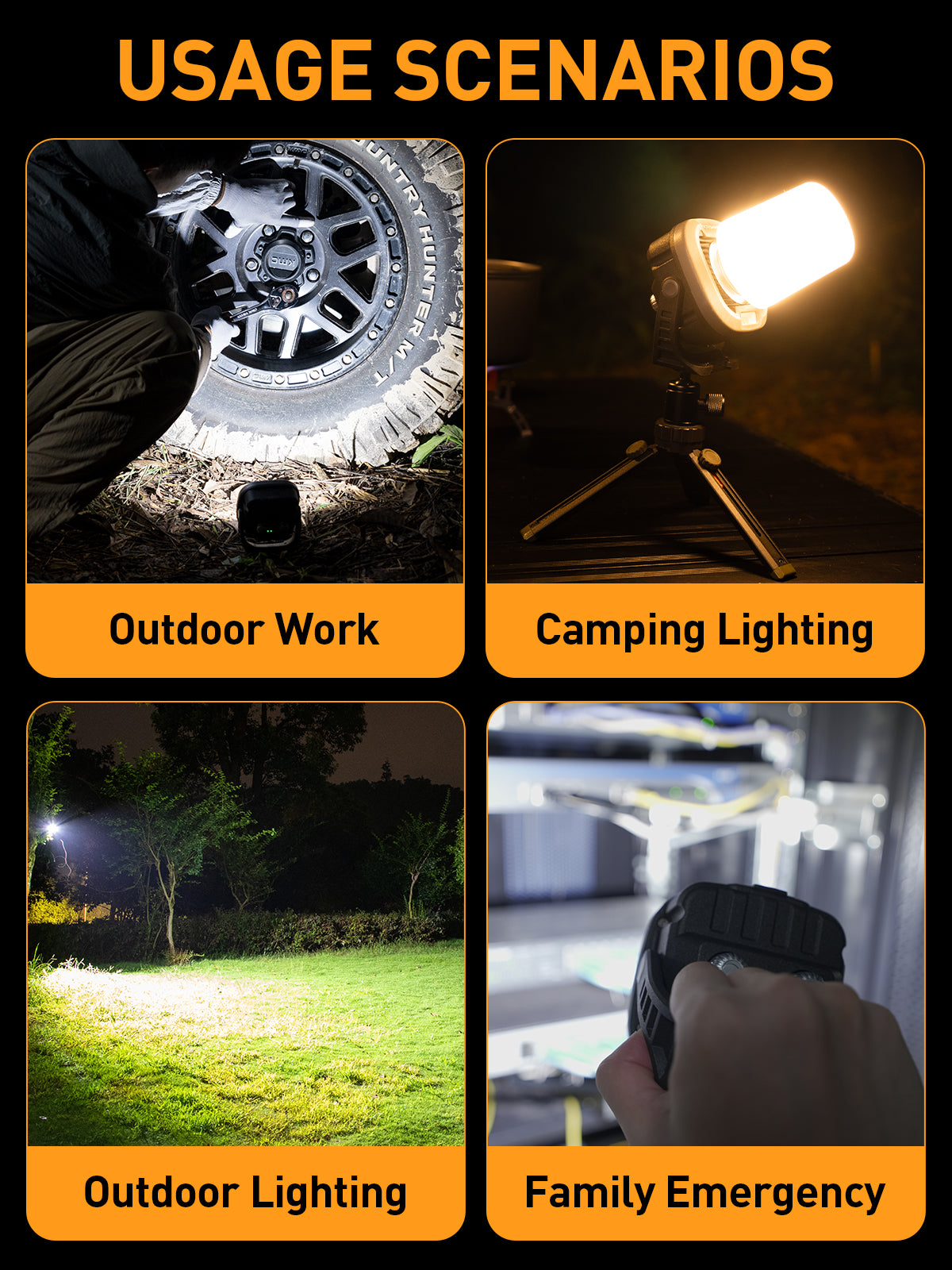 ‎Quadratisches LED-Arbeitsleuchten-Set für Camping