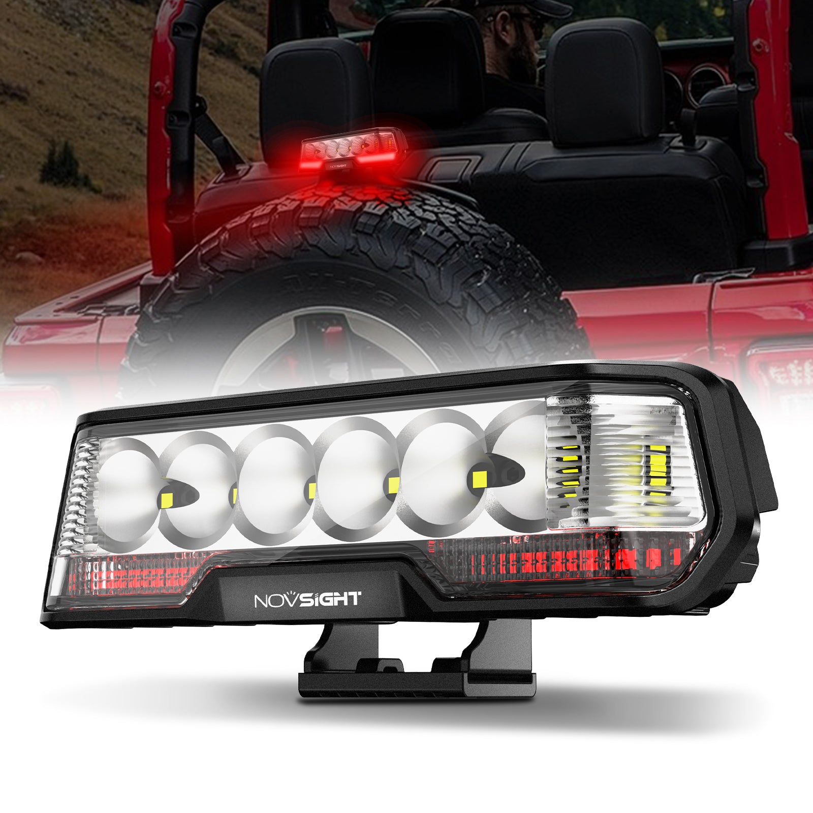 6 Inch LED Integrated Reverse and Brake Light Bar Spot Beam Red Light