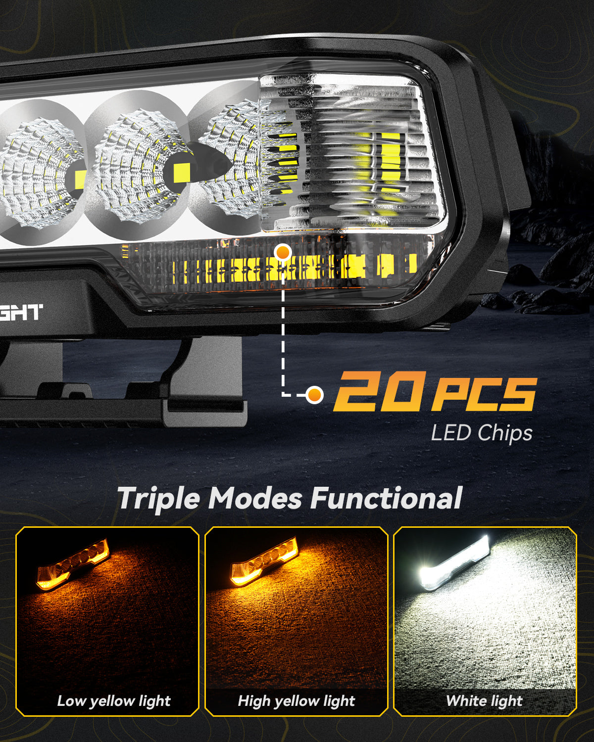 Rock Series | 6 Inch LED Third Brake Light Bar Yellow White Flood Beam