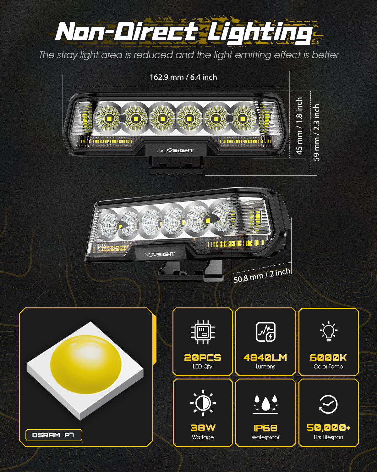 Rock Series | 6 Inch LED Third Brake Light Bar Yellow White Flood Beam