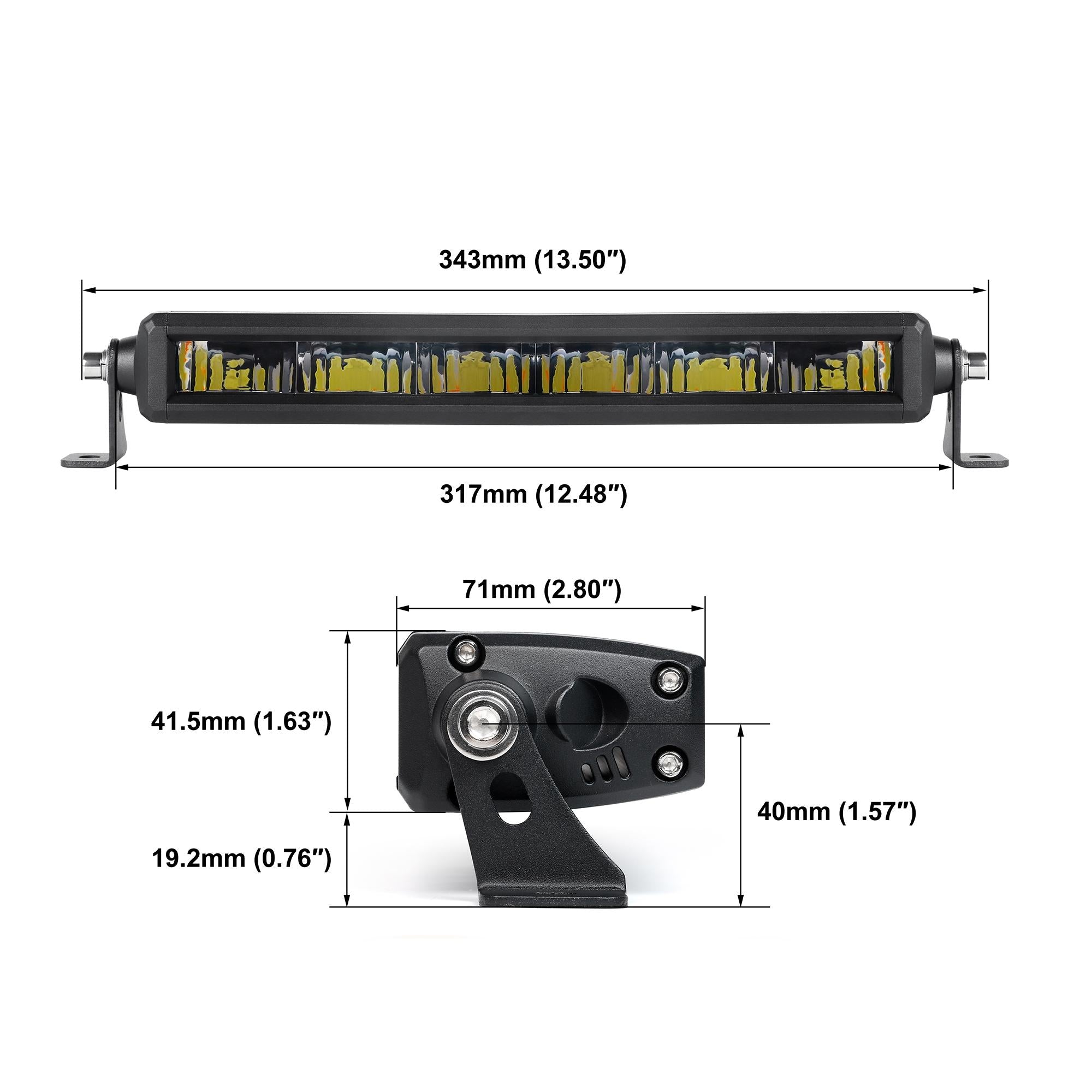 Rock Series Off Road LED-Lichtleiste 8-52 Zoll einreihig, Doppelstrahl, Weiß/Bernstein 