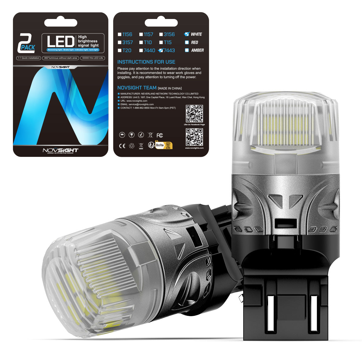 7443 T20 7444 W21 5W LED Bulbs for Rear Front Sinal Lights DRL White