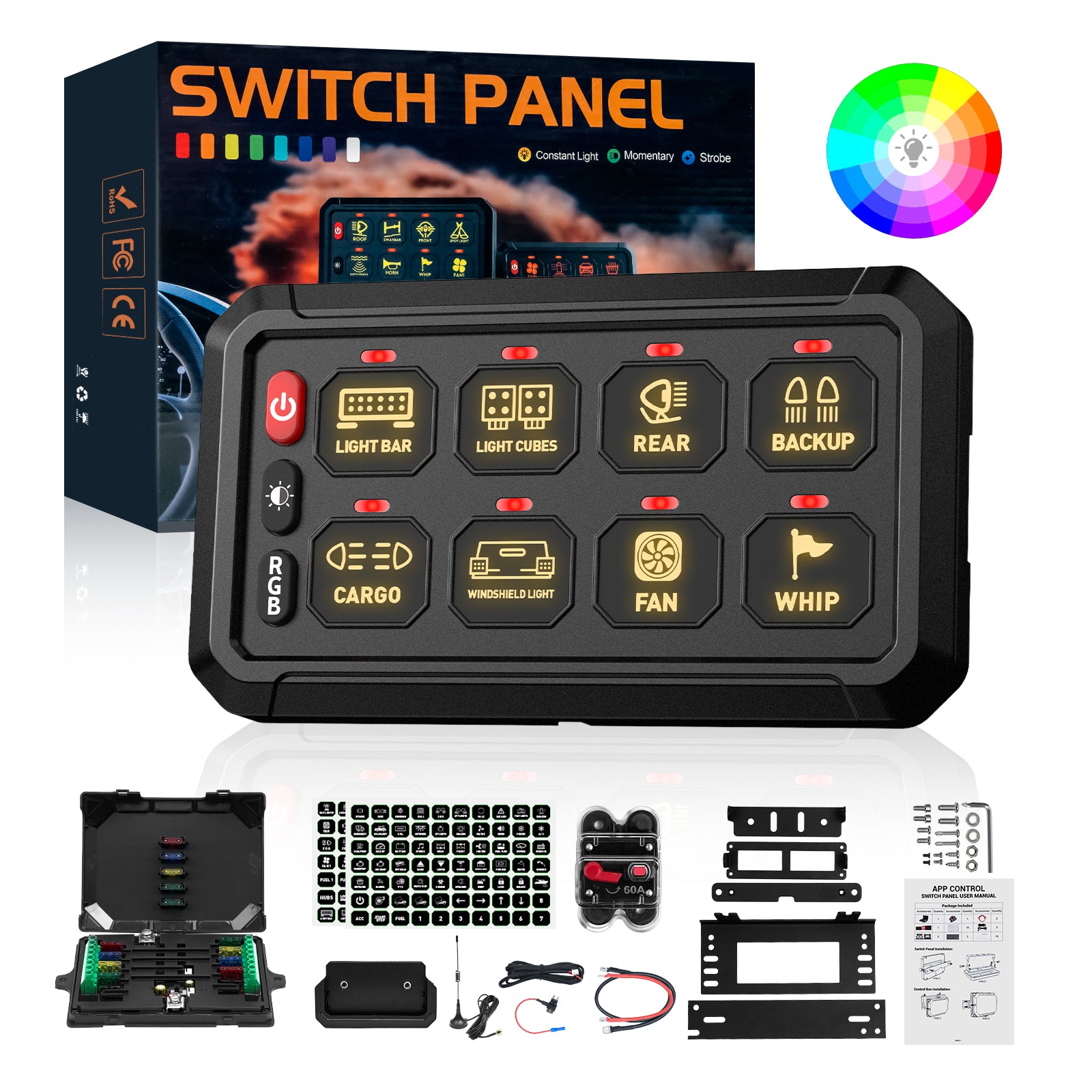 Novsight Wireless RGB Switch Panel Kit 8 Gang/12 Gang Remote Lighting Controller