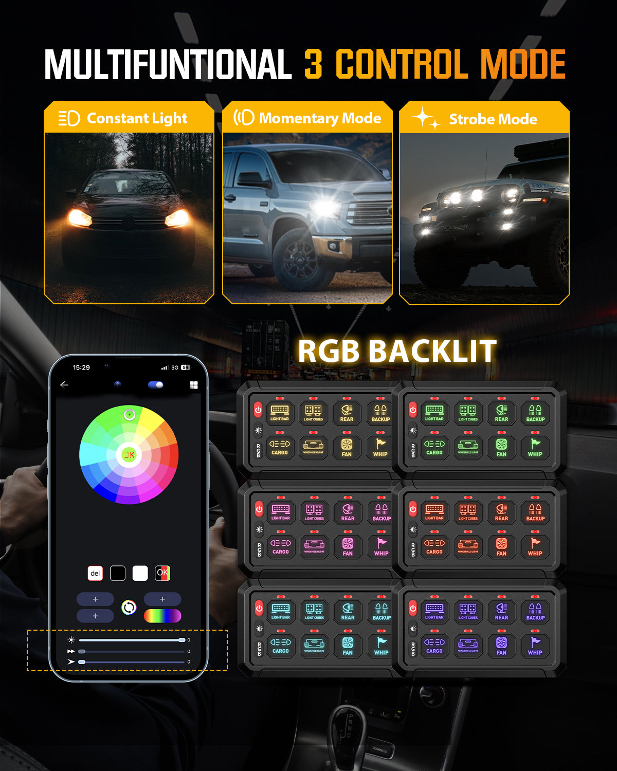 Novsight Bluetooth RGB Switch Panel Kit 8 Gang/12 Gang with App