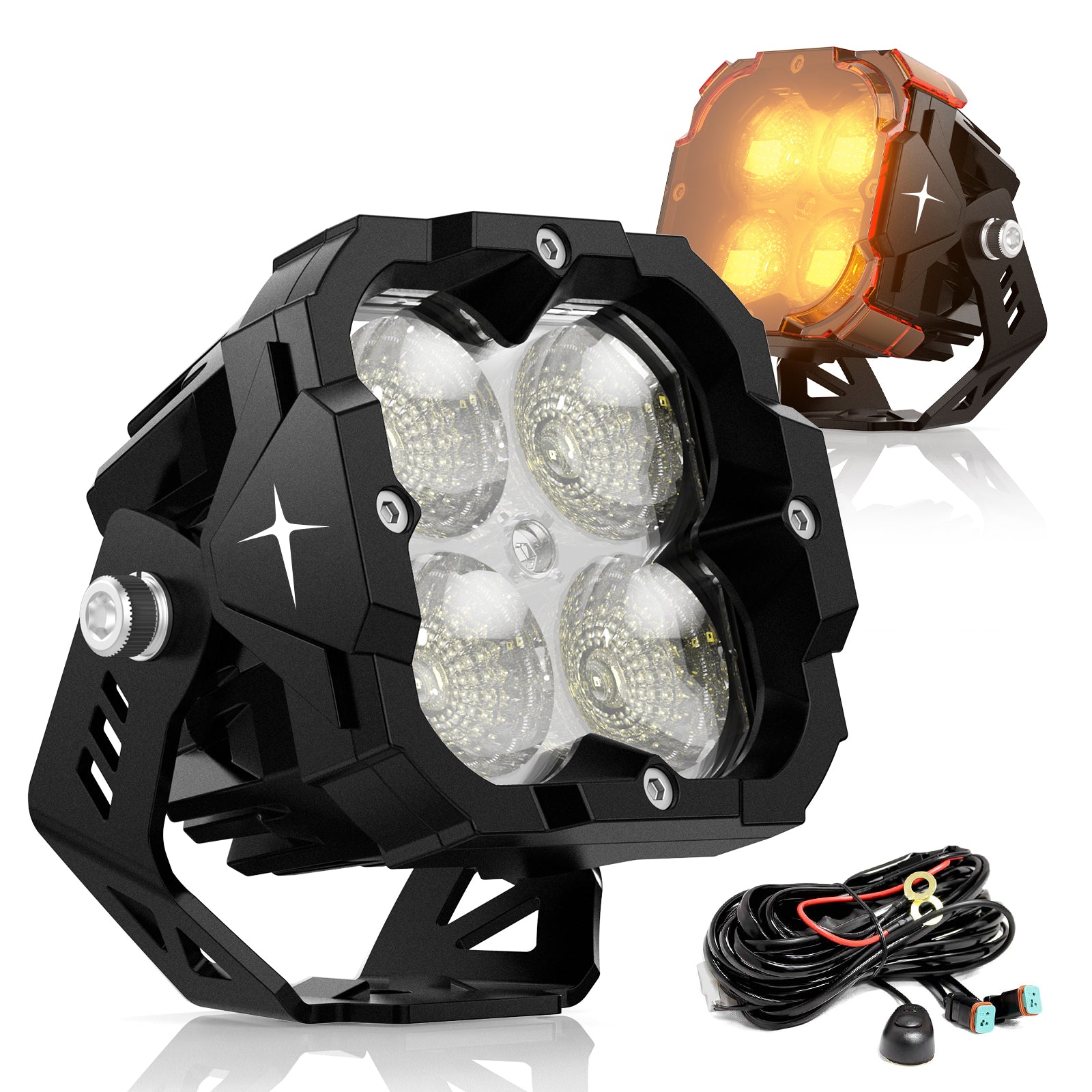 CYBER 1-Serie | 3-Zoll-Cube-Pods Offroad-Zusatz-SAE-Pod-LED-Licht mit Kabelbaum und Halterung 