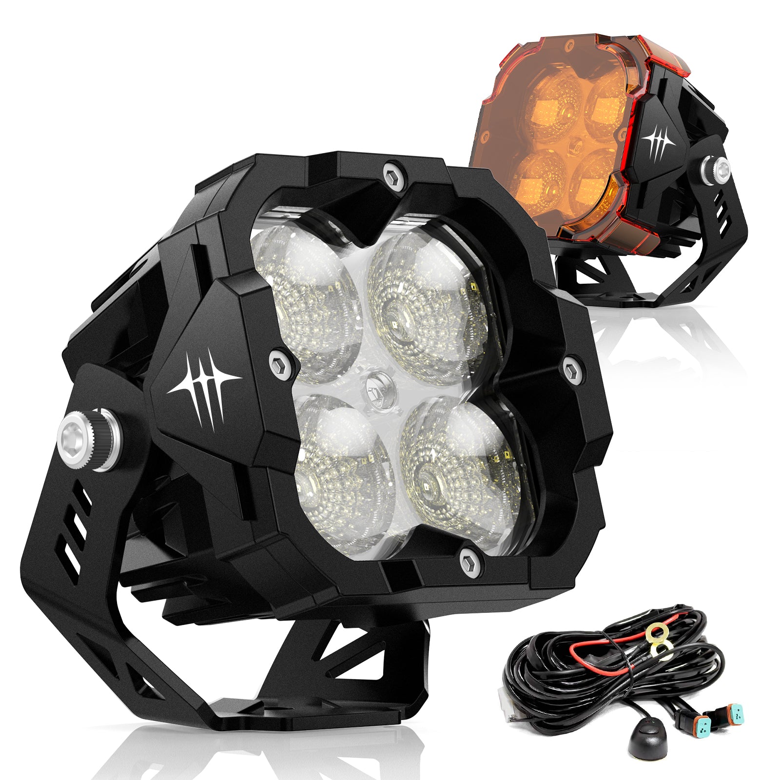 CYBER 1-Serie | 3-Zoll-Cube-Pods Offroad-Zusatz-SAE-Pod-LED-Licht mit Kabelbaum und Halterung 