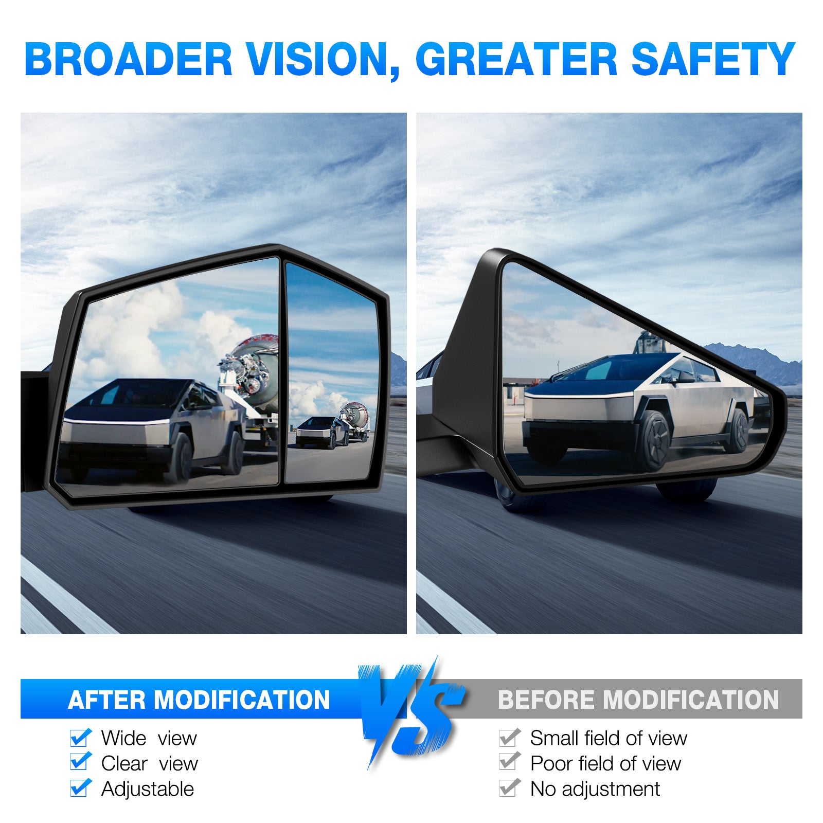 Tesla Cybertruck 90-Degree Adjustable Side Door Mirrors