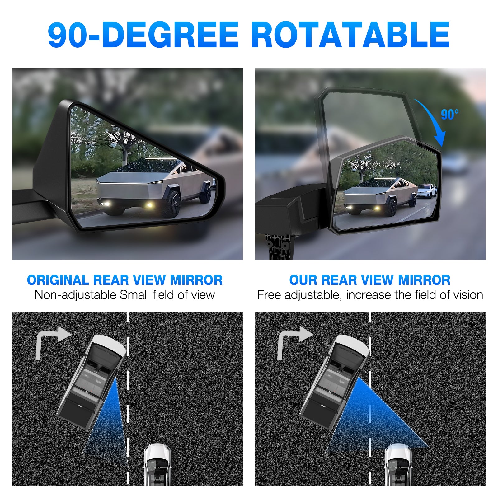 Tesla Cybertruck 90-Degree Adjustable Side Door Mirrors