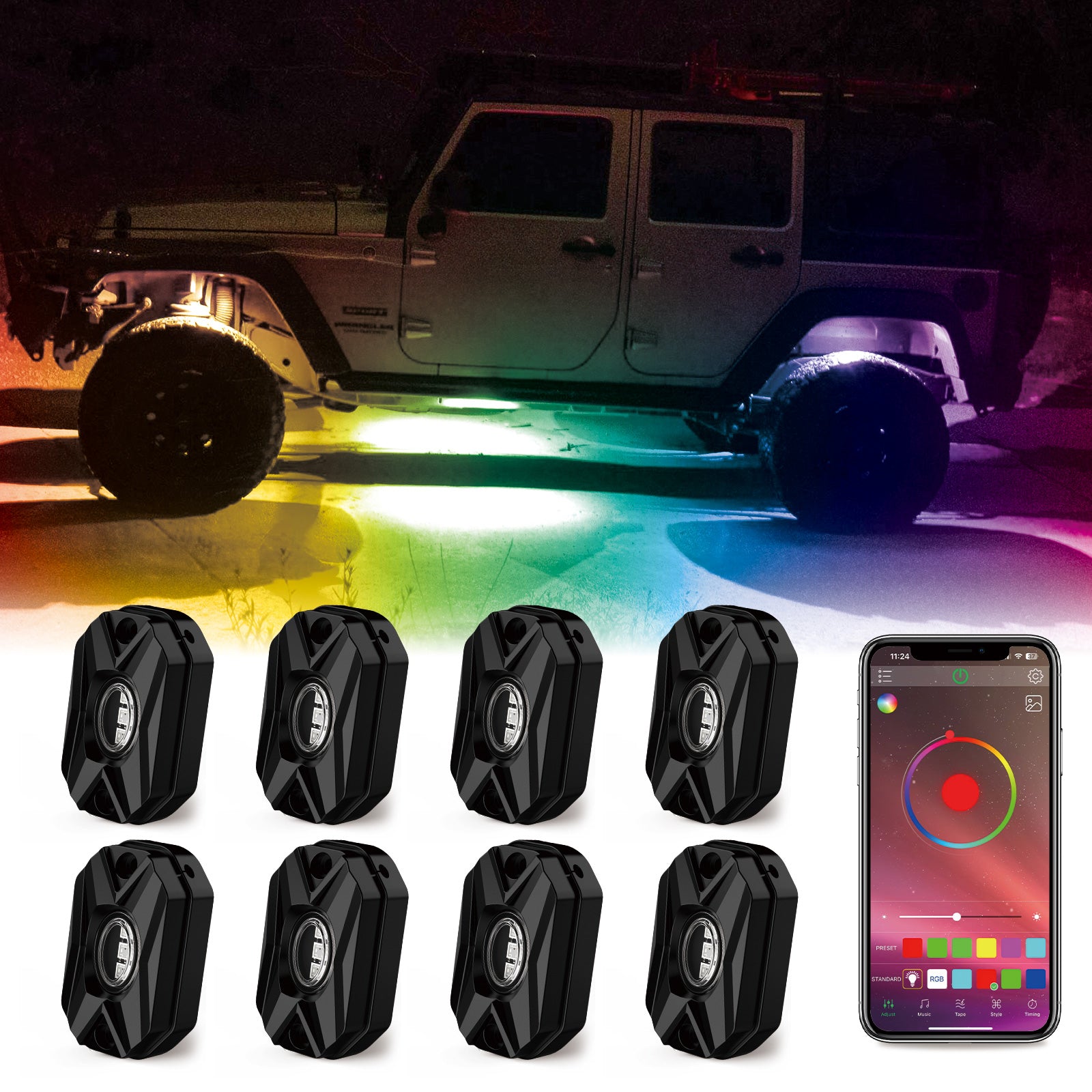 Rock Series | RGB LED Rock Lights Kit One to Eight (8 Pods Set)