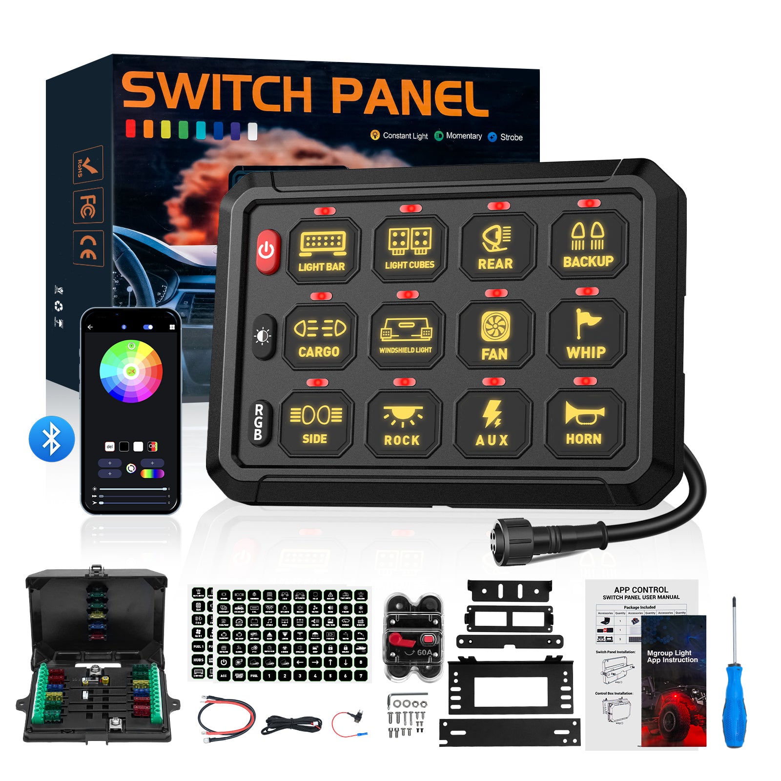 Novsight Bluetooth RGB Switch Panel Kit 8 Gang/12 Gang with App