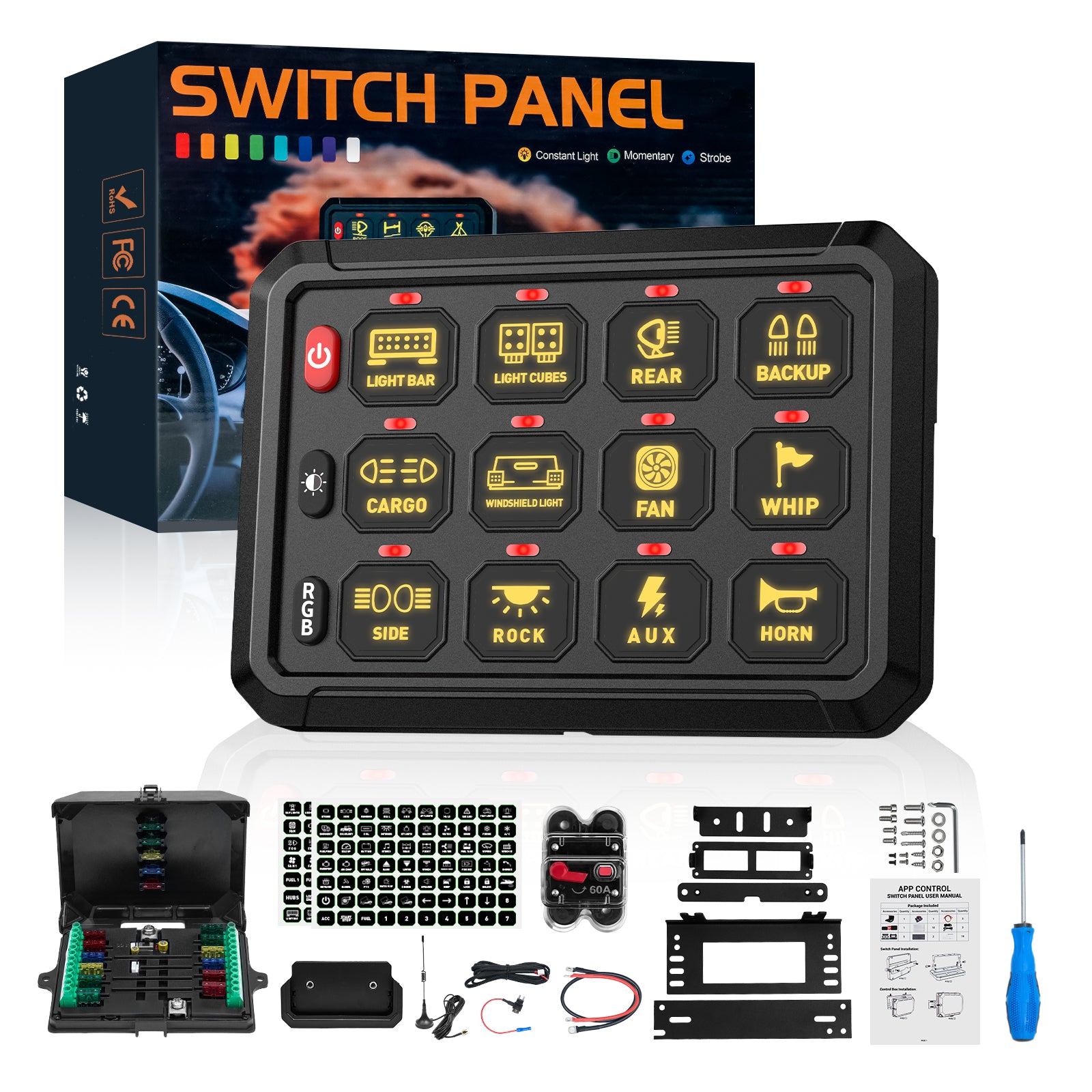 Novsight Wireless RGB Switch Panel Kit 8 Gang/12 Gang Remote Lighting Controller