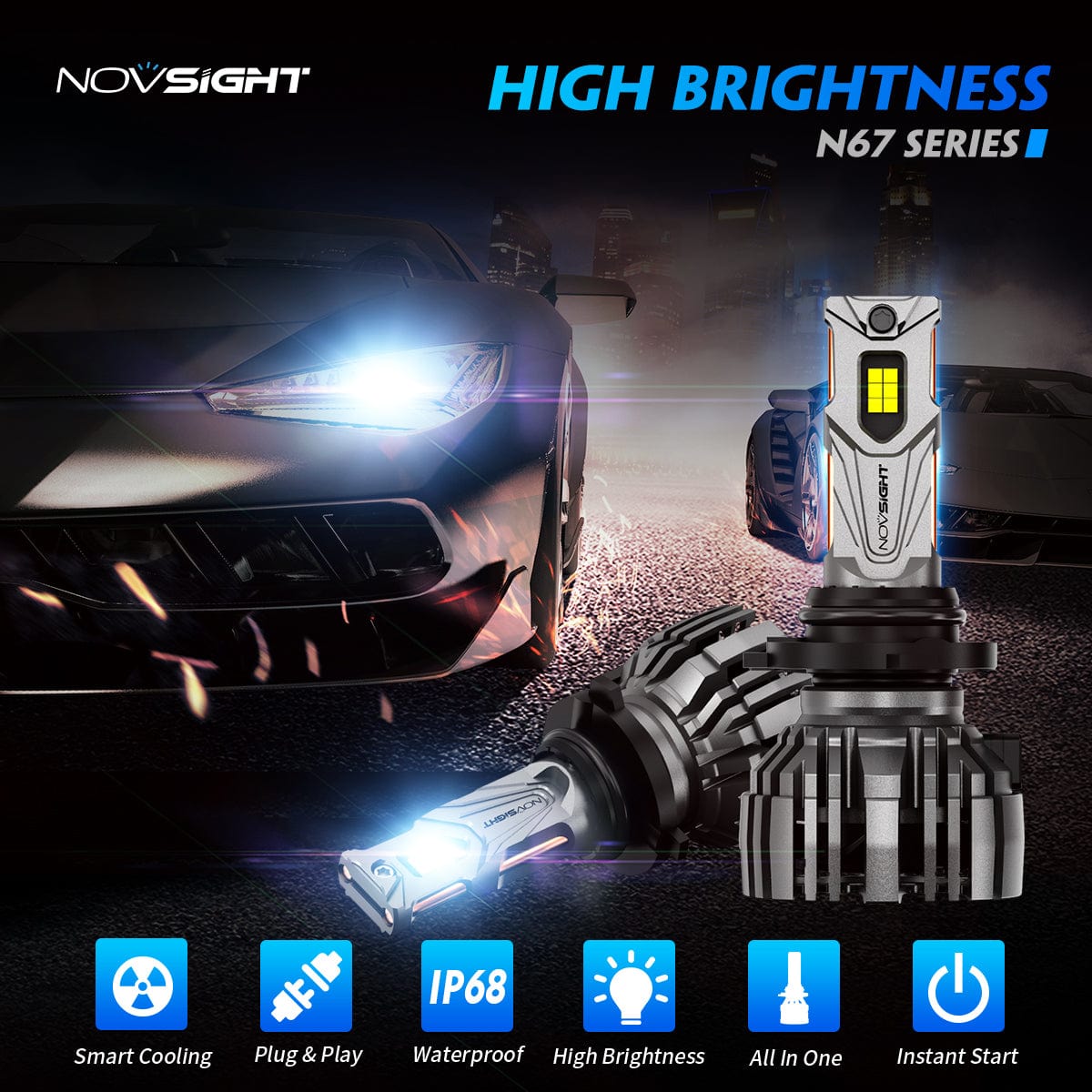 N67 Pro Series | H11 9005 Combo LED Bulbs Intelligent Cooling System 140W  30000LM 6500K | 4 Bulbs