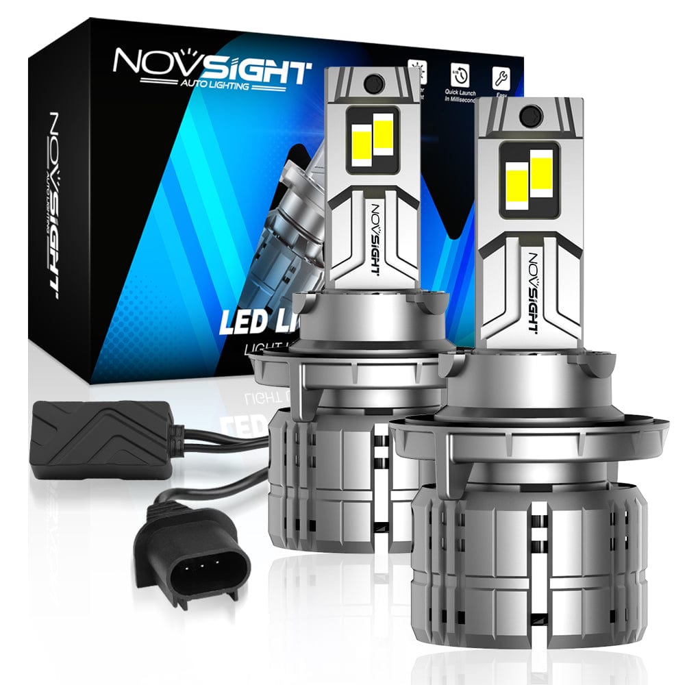 NOVSIGHT H4 LED Fog Light Bulbs 20000 Lumens, 600% H4/9003/HB2 LED High and  Low Beam, 90W 6500K White Dual Bulb, Pack of 2